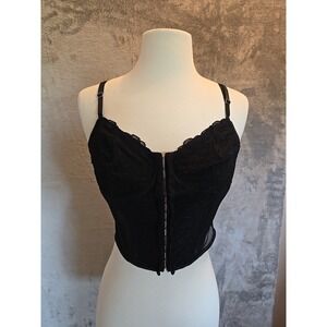 Black Lace Corset Bustier Longline Bra Corset Top with Hook‎ and Eye Closure